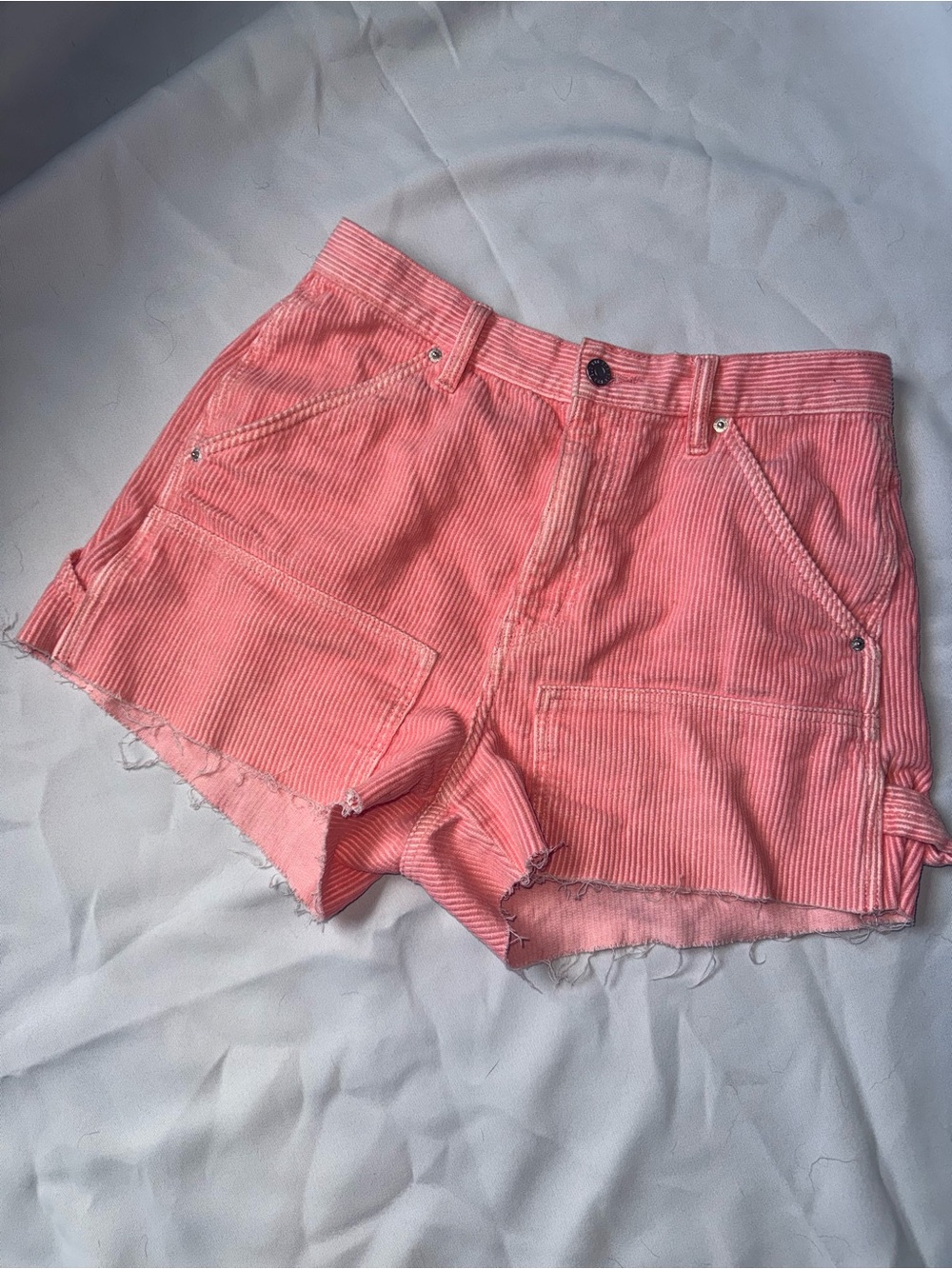 BDG Coral-Pink Corduroy Utility Shorts